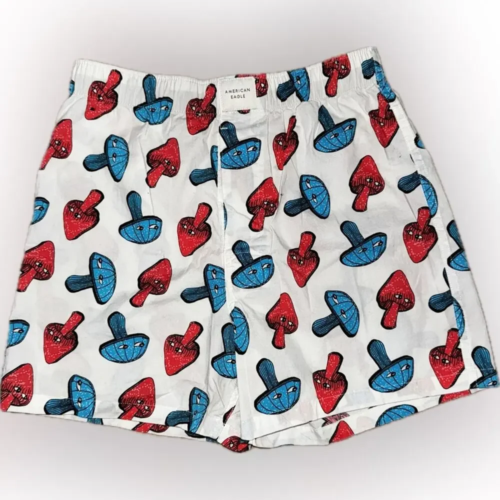 American Eagle XSBoxer Shorts Mushroom Print Red White Blue Cotton Pockets Indie